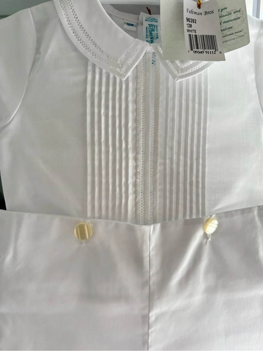 Feltman Bros White Pleated Boys One-Piece Bodysuit